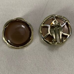 Vintage Button style clip on brown with gold trim earrings